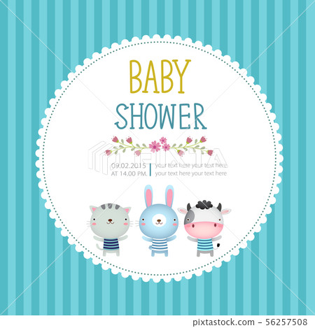 Baby shower invitation card template on blue 56257508