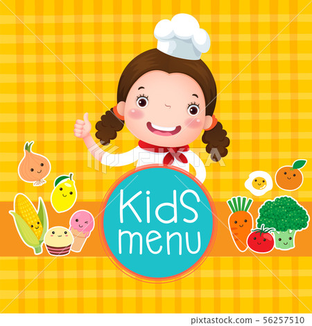 Design of kids menu with smiling girl chef 56257510
