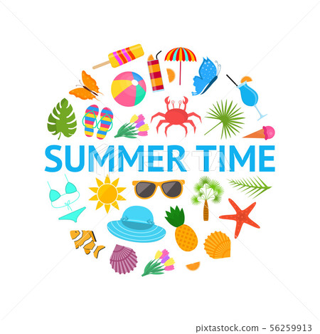 Summer Time Color Elements Round Design Template Ad. Vector Summer Time Color Elements Round Design Template Ad. Vector 56259913