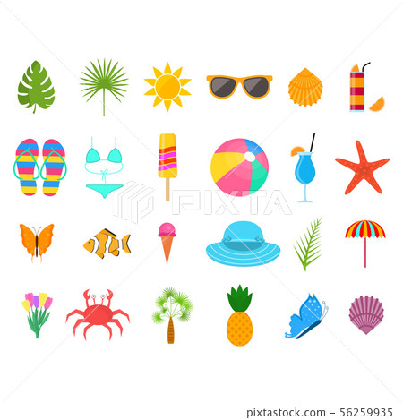Summer Time Color Sign Icon Set. Vector Summer Time Color Sign Icon Set. Vector 56259935
