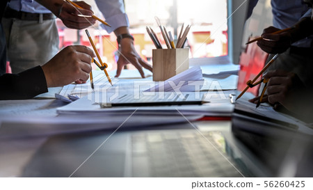 Architect Team working with blue print. 56260425