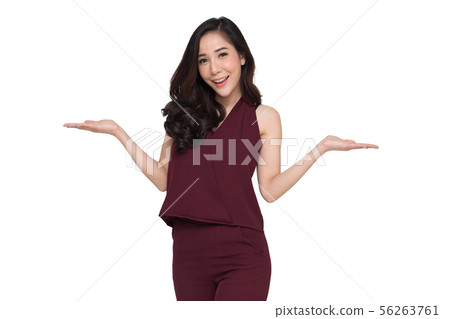 Young elegant Asian woman smiling and presenting 56263761