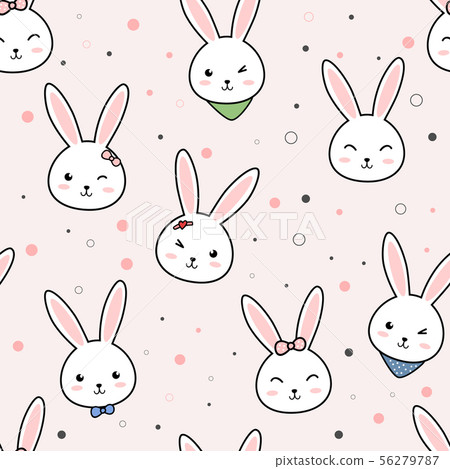 Cute rabbit bunny cartoon doodle seamless pattern-插圖素材