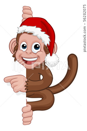 Christmas Monkey Cartoon Character in Santa Hat 56282075