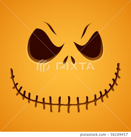 Sinister Pumpkin Face on yellow background 56289457