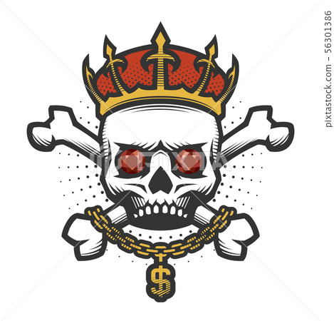 Skull with a crown and a gold chain. Vector illustration. Skull with a crown and a gold chain. Vector illustration. 56301386