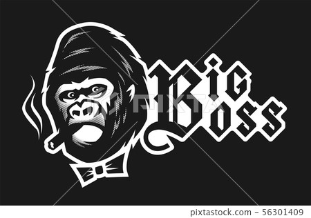 Big boss. Angry gorilla with a cigar on a dark background. Vector illustration. Big boss. Angry gorilla with a cigar on a dark background. Vector illustration. 56301409