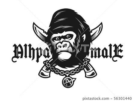 Alpha male. Angry gorilla and crossed knives. Vector illustration. 56301440