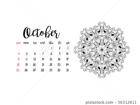 Monthly desk calendar template for month October. 56312611