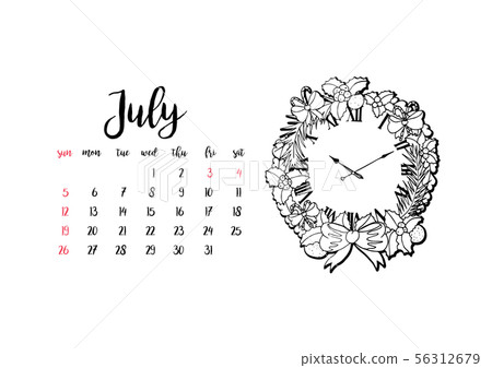 Monthly desk calendar template for month July. Monthly desk calendar template for month July. 56312679