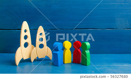Multicolored figures of people are near rockets Multicolored figures of people are near rockets 56327680