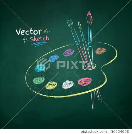 Vector chalk drawn illustration of paint palette Vector chalk drawn illustration of paint palette 56334668