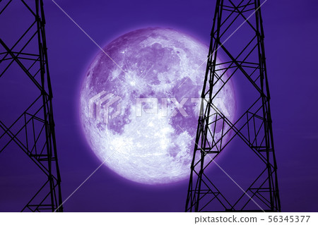 full harvest moon on sky and silhouette power full harvest moon on sky and silhouette power 56345377