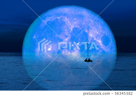 reflection full harvest moon on sky and silhouette reflection full harvest moon on sky and silhouette 56345382