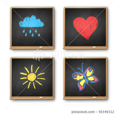 Square vintage chalkboards with kids drawing Square vintage chalkboards with kids drawing 56346312