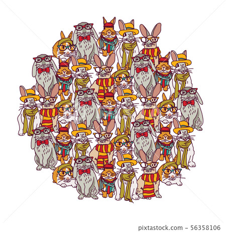Fashion hipster rabbits group isolate on white - Stock Illustration ...