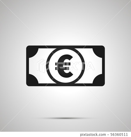 Abstract money banknote with euro sign, simple black icon with shadow on gray Abstract money banknote with euro sign, simple black icon with shadow on gray 56360511