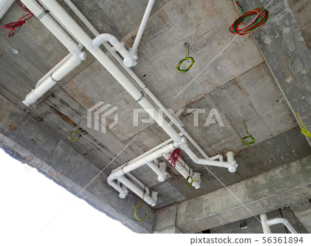 UPVC sewerage pipe below toilet's soffit 56361894