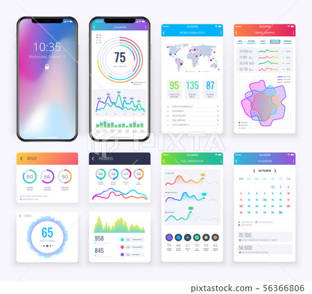 Smartphone ui set with data business graphs for mobile app Smartphone ui set with data business graphs for mobile app 56366806