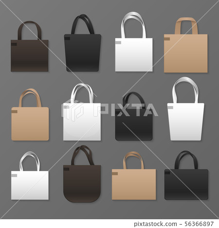 Blank white, black and brown canvas shopping bag templates. Vector handbags mockup 56366897