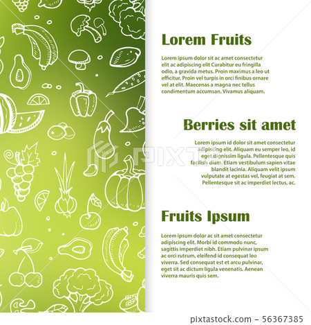 Doodle fruits, berries, vegeables banner template 56367385
