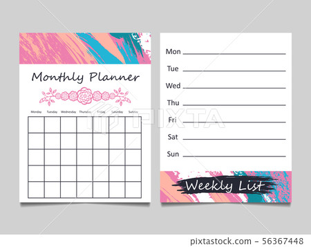Weekly list and monthly planner template design 56367448