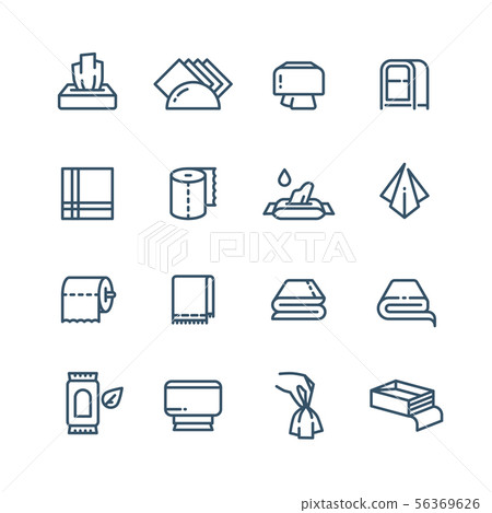 Textile towel and wet paper napkin line vector public sanitary icons Textile towel and wet paper napkin line vector public sanitary icons 56369626