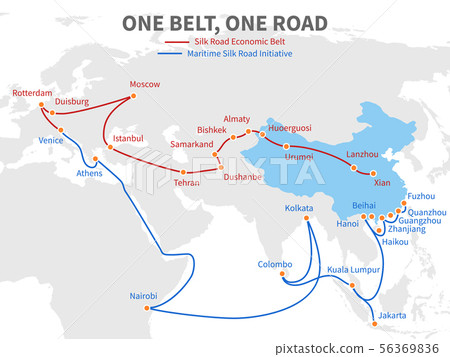 One belt - one road chinese modern silk road. Economic transport way on world map vector 56369836