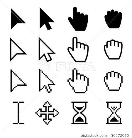 Arrow web cursors, digital hand pointers vector black pictograms 56372070