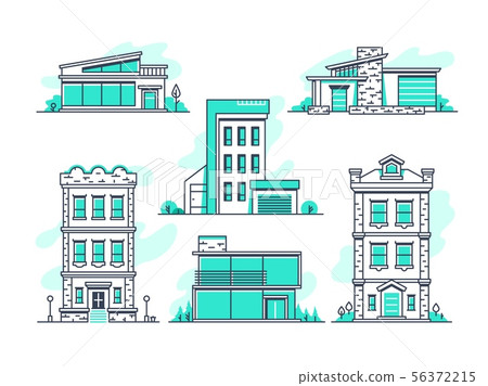 Houses and buildings property and accommodation line icons. Modern architecture outline symbos Houses and buildings property and accommodation line icons. Modern architecture outline symbos 56372215