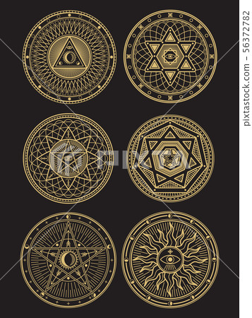 Golden occult, mystic, spiritual, esoteric vector symbols 56372782