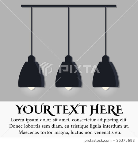 Isolated on grey wall background black modern scandinavian style lamp with three glowing light bulbs 56373698
