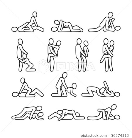 Love affair vector outline symbols. Sexual position vector line icons 56374313