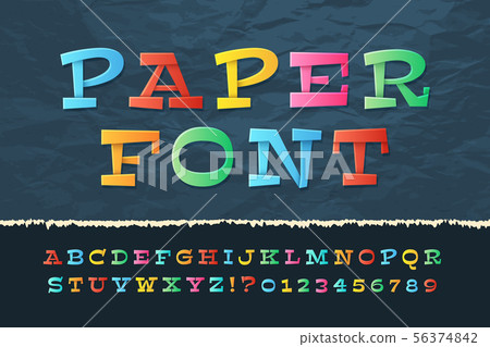 Color paper alphabet. Funny cartoon holiday font. School kids vector letters and numbers 56374842