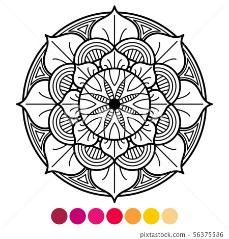 Mandala coloring page for adults. Antistress coloring with color sample Mandala coloring page for adults. Antistress coloring with color sample 56375586