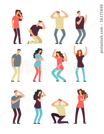 Unhappy frustrated people. Helpless, depressed man and woman. Sad and bad feeling male and female 56375699