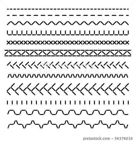 Stitched seamless borders, sewing machine seams for fabric structure vector set isolated 56376016