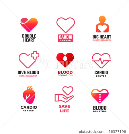 Cardiology and blood donation vector medical logos. International heart day emblems 56377196