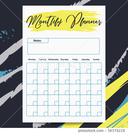 Monthly planner vector template with abstract grunge elements 56378228