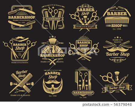 Old barbershop vector emblems and labels 56379848