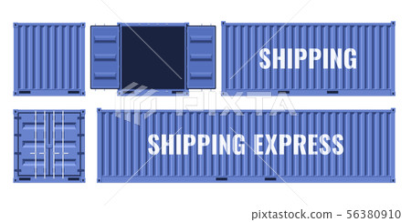 Blue shipping cargo metal container from different points of view. Flat vector illustration isolated Blue shipping cargo metal container from different points of view. Flat vector illustration isolated 56380910