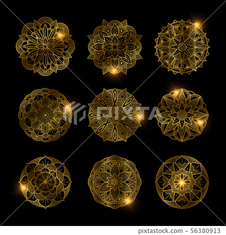 Set of shiny golden flower mandala Set of shiny golden flower mandala 56380913