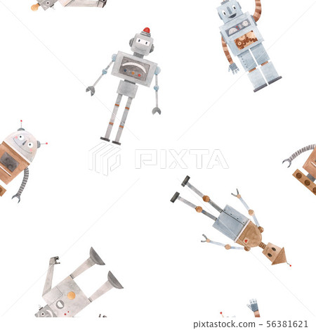 Watercolor baby pattern with robots 56381621