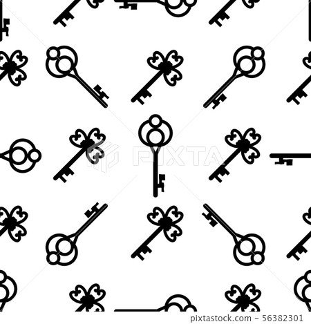 Vintage keys black and white vector seamless pattern 56382301