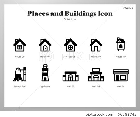 Places and buildings icons Solid pack 56382742
