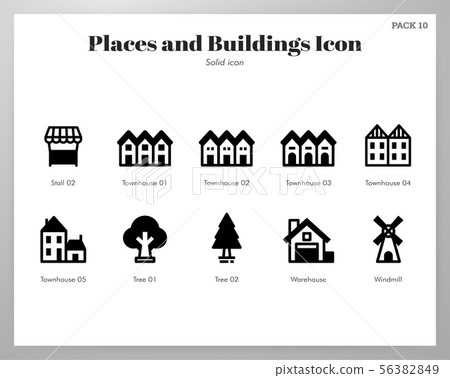 Places and buildings icons Solid pack 56382849
