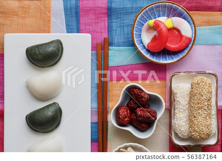 Korean Traditional Food Korean, Songpyeon, Assorted Fruits, Jujube, Sesame Gangjeong, Candy Korean Traditional Food Korean, Songpyeon, Assorted Fruits, Jujube, Sesame Gangjeong, Candy 56387164