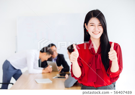 Asian business girl ceo show two hand thumb up 56407489