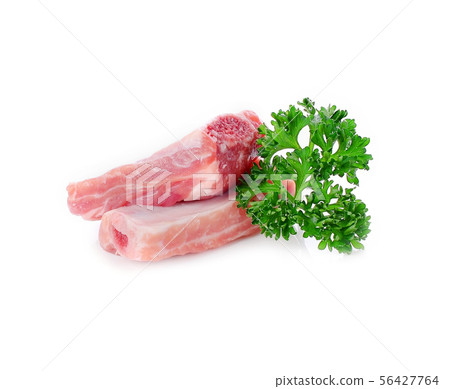 Pork rib meat and parsley isolated on white Pork rib meat and parsley isolated on white 56427764