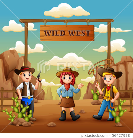 Cartoon cowboys and cowgirl in wild west 56427958